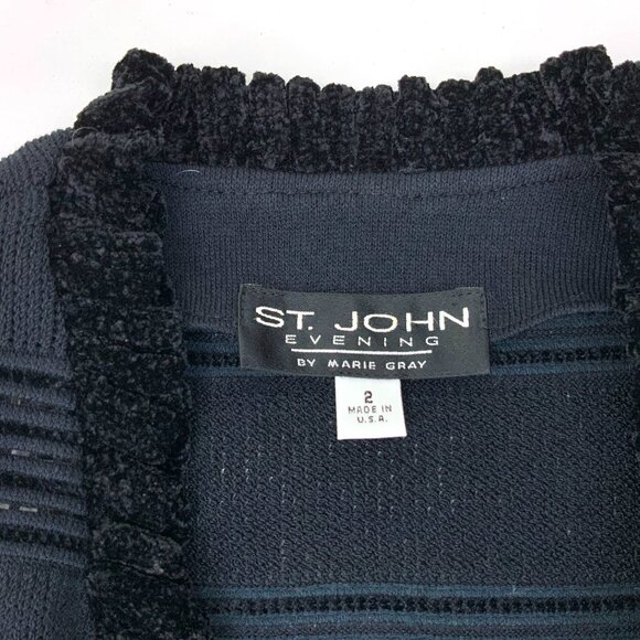 St. John Evening Black Sparkle Ruffle Jacket Santana Knit Sz 2-4 - Picture 4 of 16